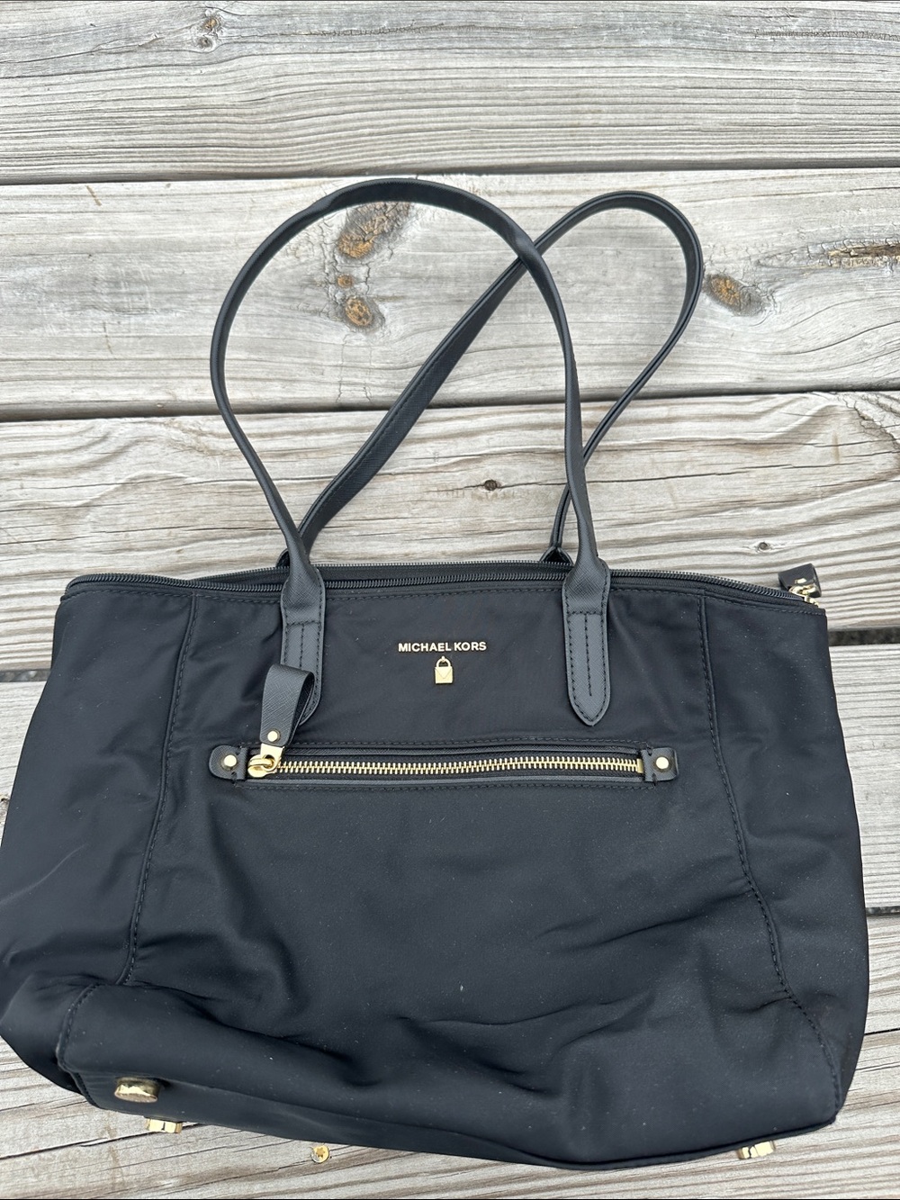 NWT Michael Kors Black Tote with Gold-Zip Accent